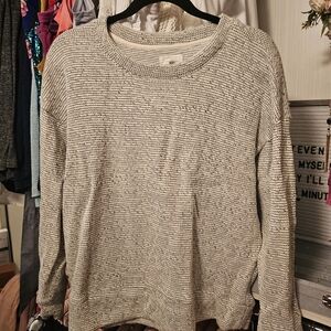 LOFT Cream and Gray Crew Neck Sweater